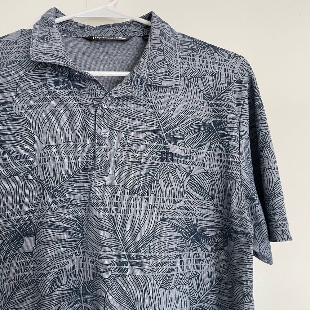 Travis Mathew Golf Polo Shirt Blue Palm DOLPHIN DIVE - Medium
